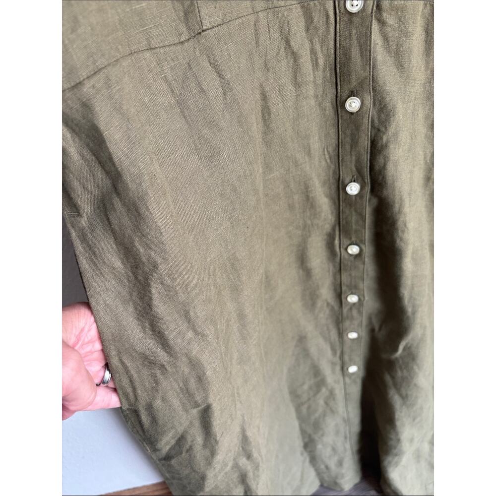 TALBOTS Linen Shirtdress Womens Olive Neutral 12 - Picture 7 of 8